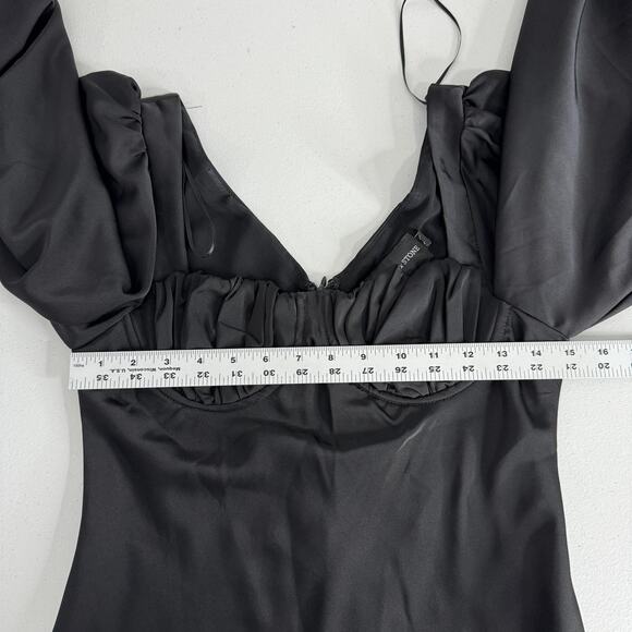 Jagger & Stone The Liv Mini Dress Womens 6 Black Satin Babydoll Balloon Sleeves - Picture 10 of 15